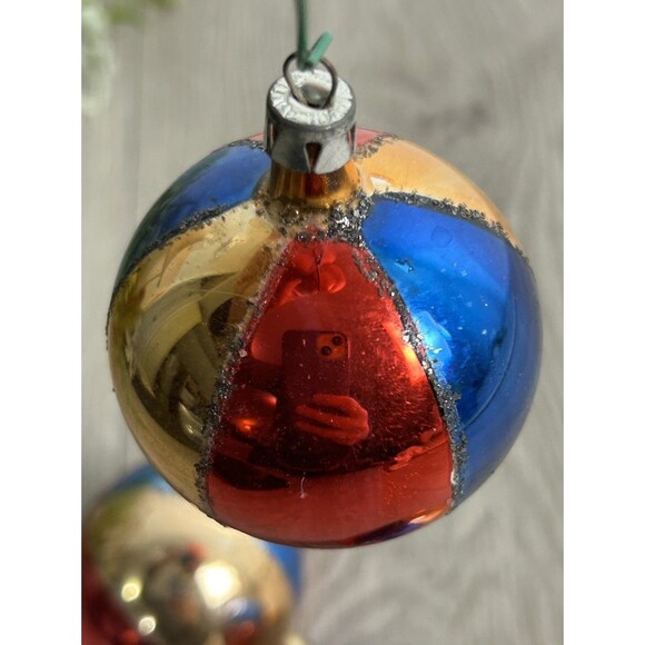 Lot Of 3 Vintage Glass Mica Striped Harlequin Christmas Ornaments Poland READ - Picture 4 of 6